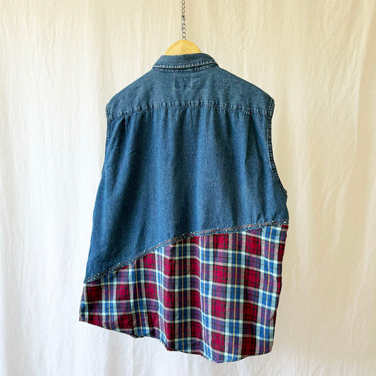 Sleeveless Denim and Flannel Frankenstien Shirt