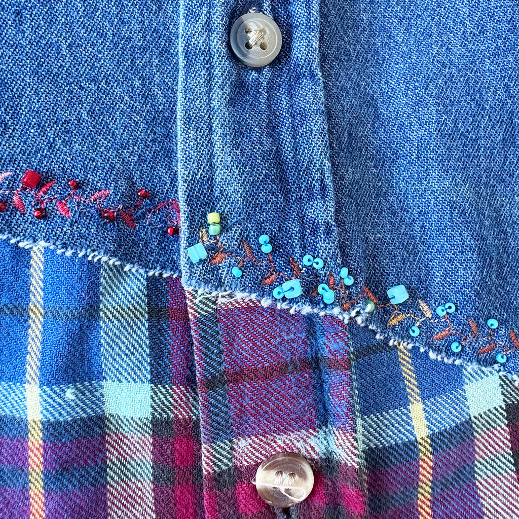 Sleeveless Denim and Flannel Frankenstien Shirt