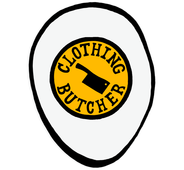Logo of 'Clothing Butcher' with a yellow circle and black text on a white background