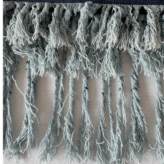 Close up of 3 layers of denim fringe.