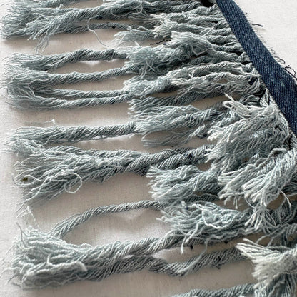 close up of 3 layers of denim fringe