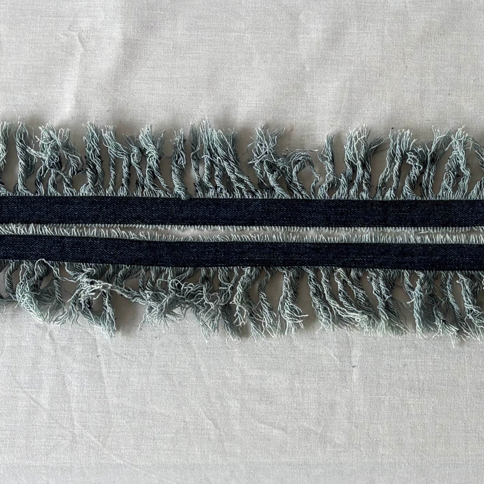 close up of denim fringe