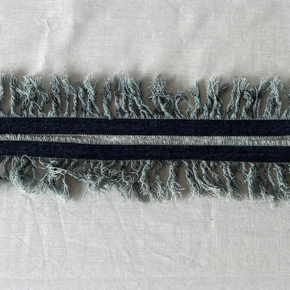 close up of denim fringe