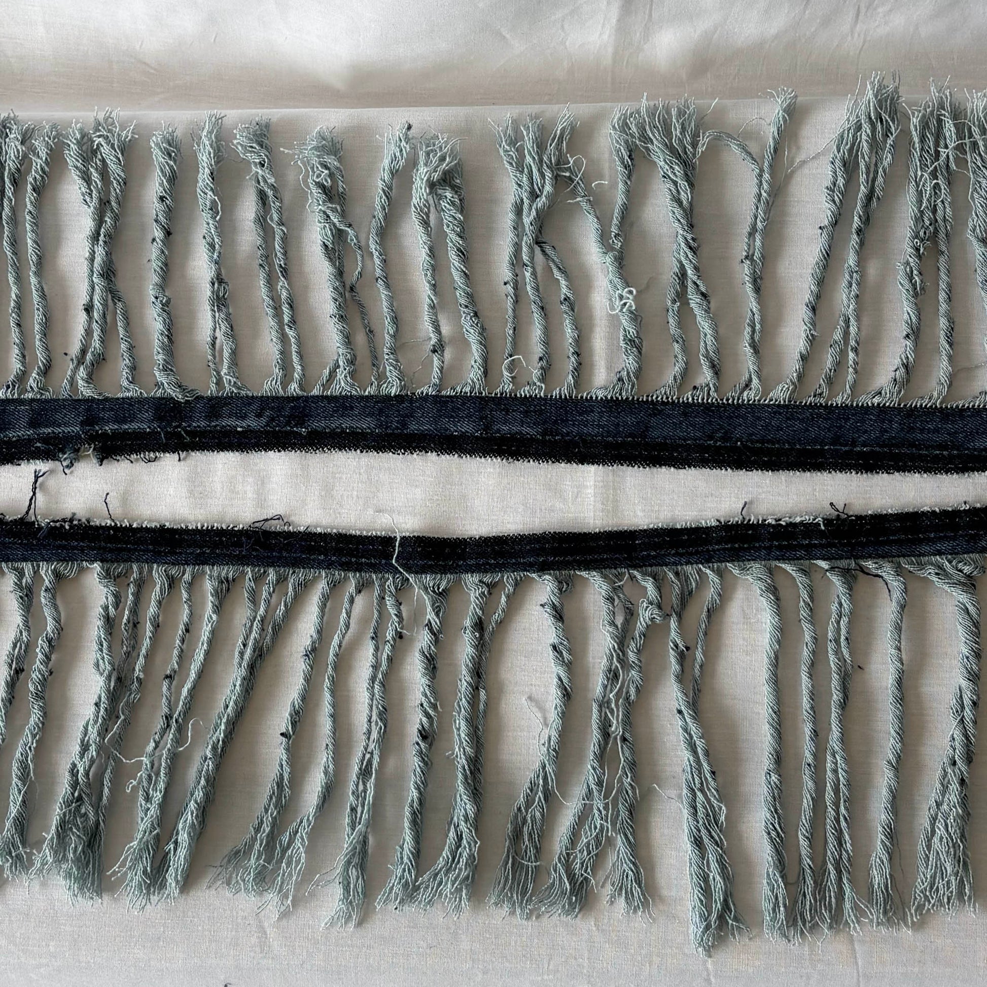 Close up of denim fringe.