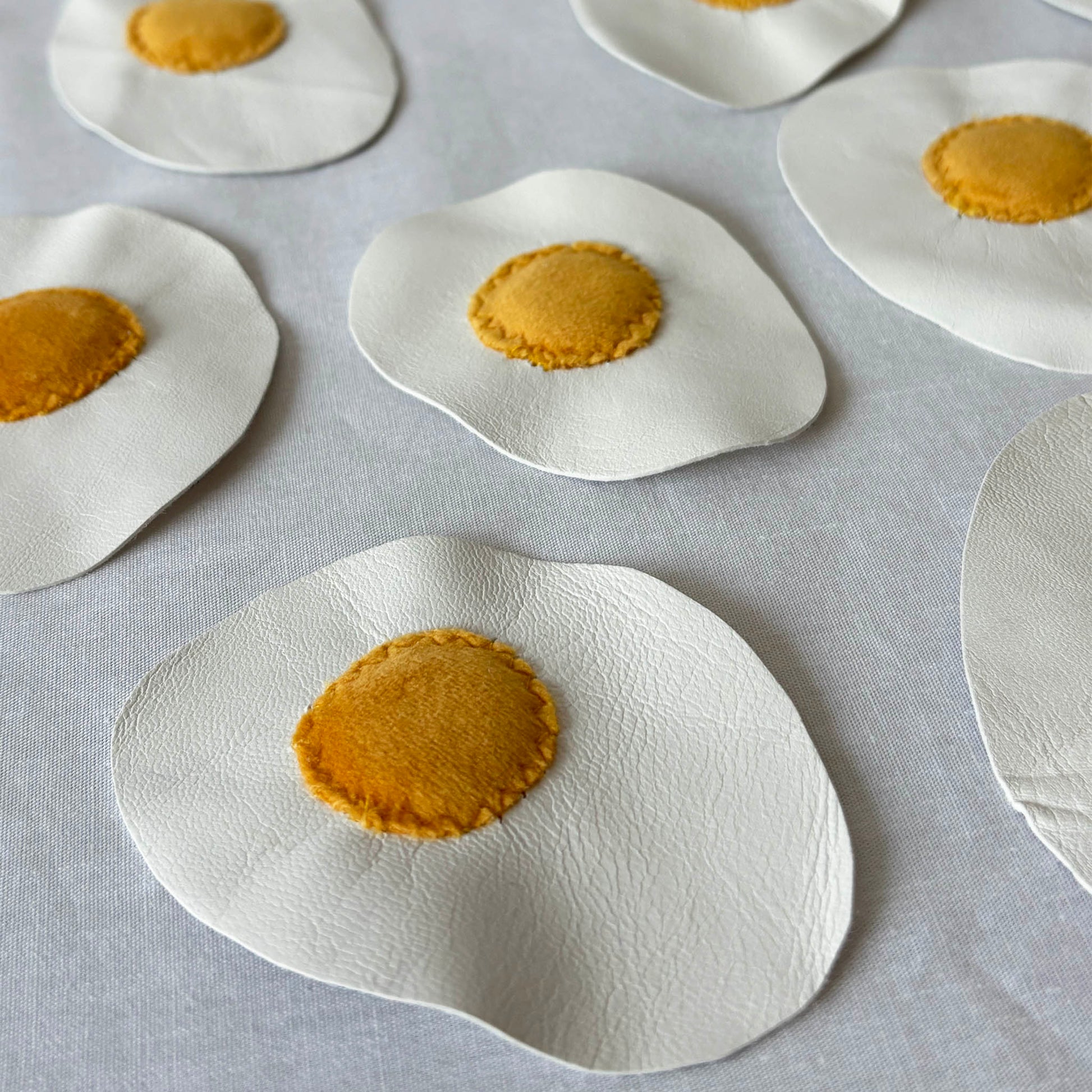 leather and velvet fried egg patches