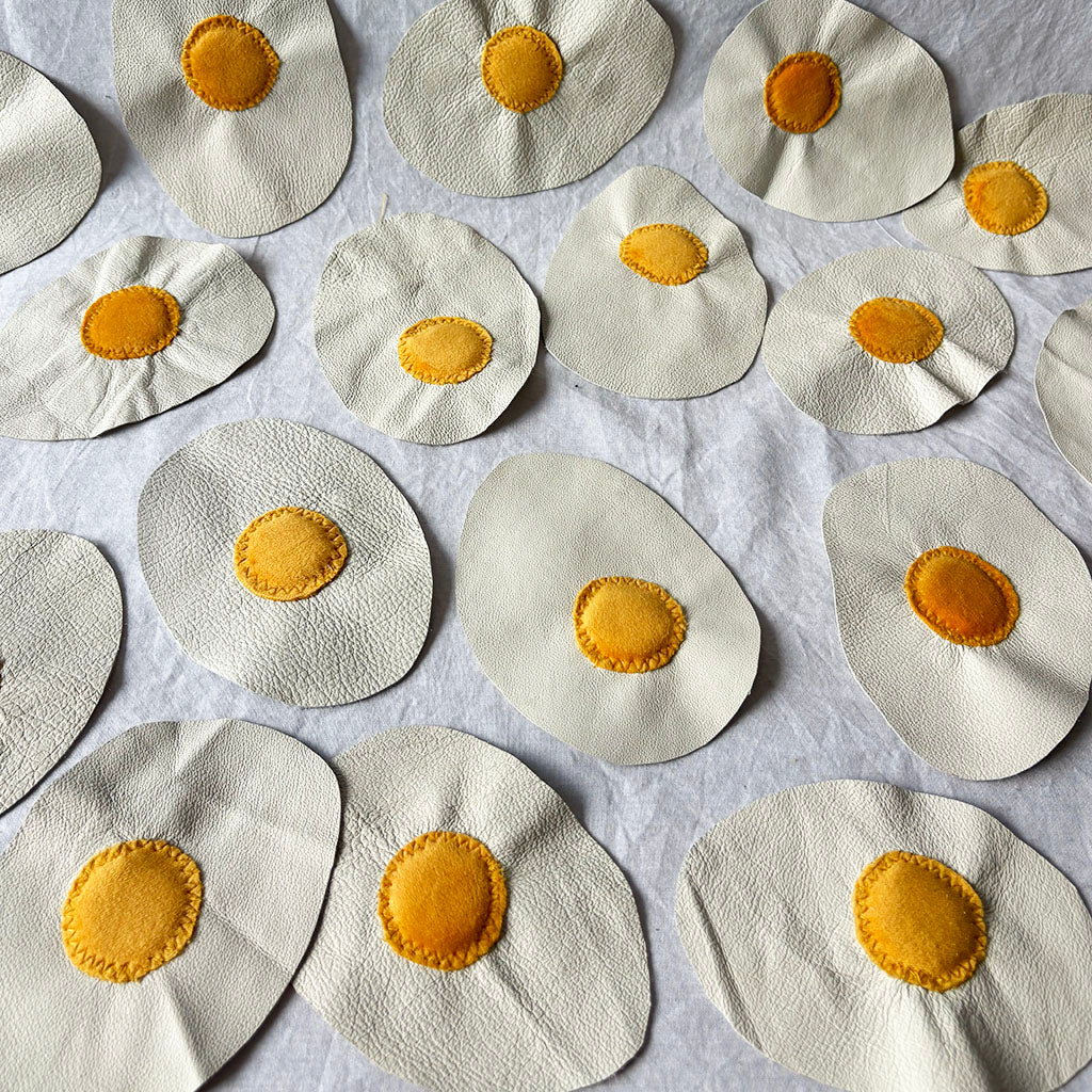 leather and velvet fried egg patches