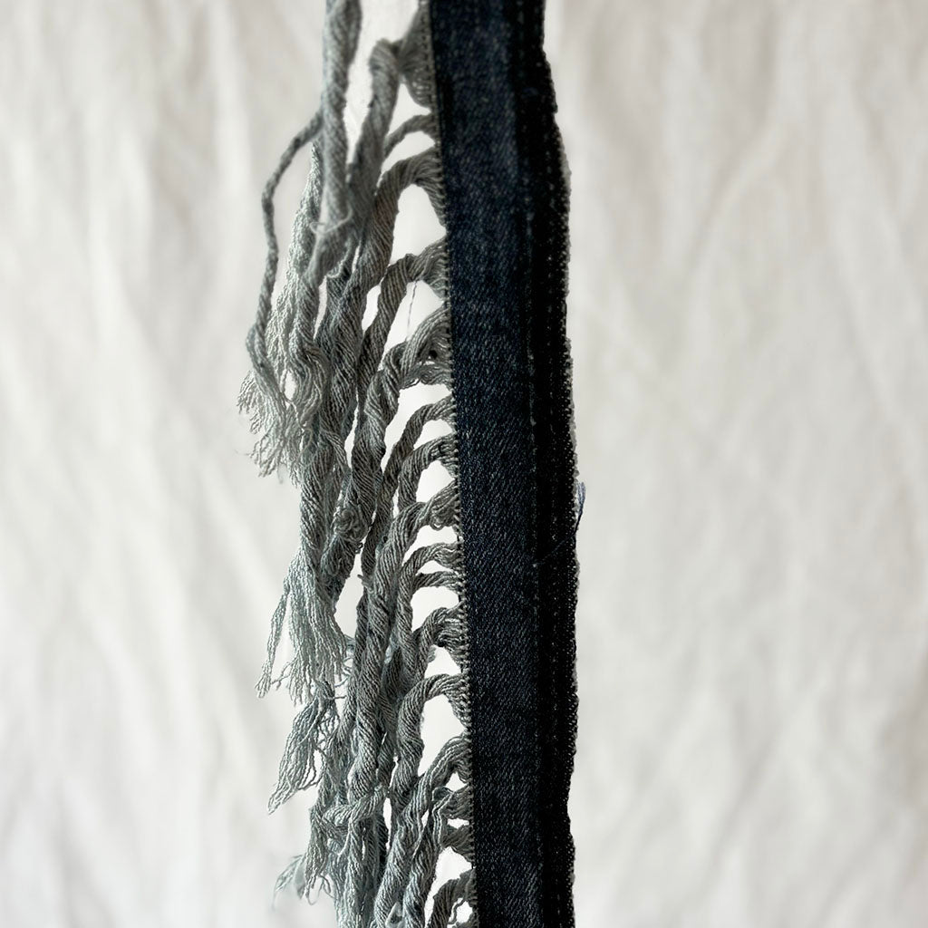 Close up denim fringe.