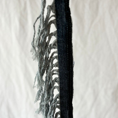 Close up denim fringe.