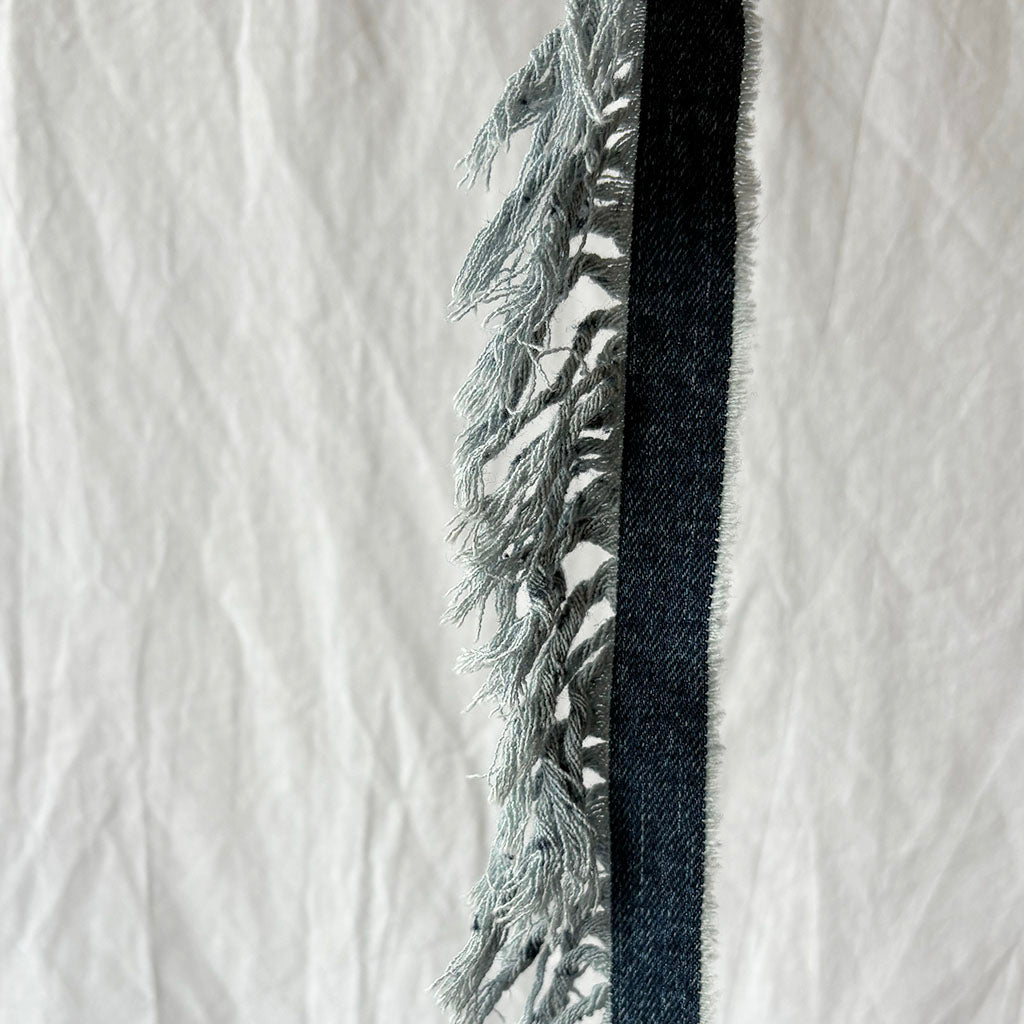 Close up of denim fringe.