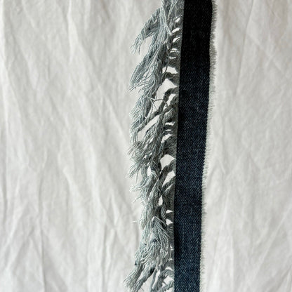 Close up of denim fringe.