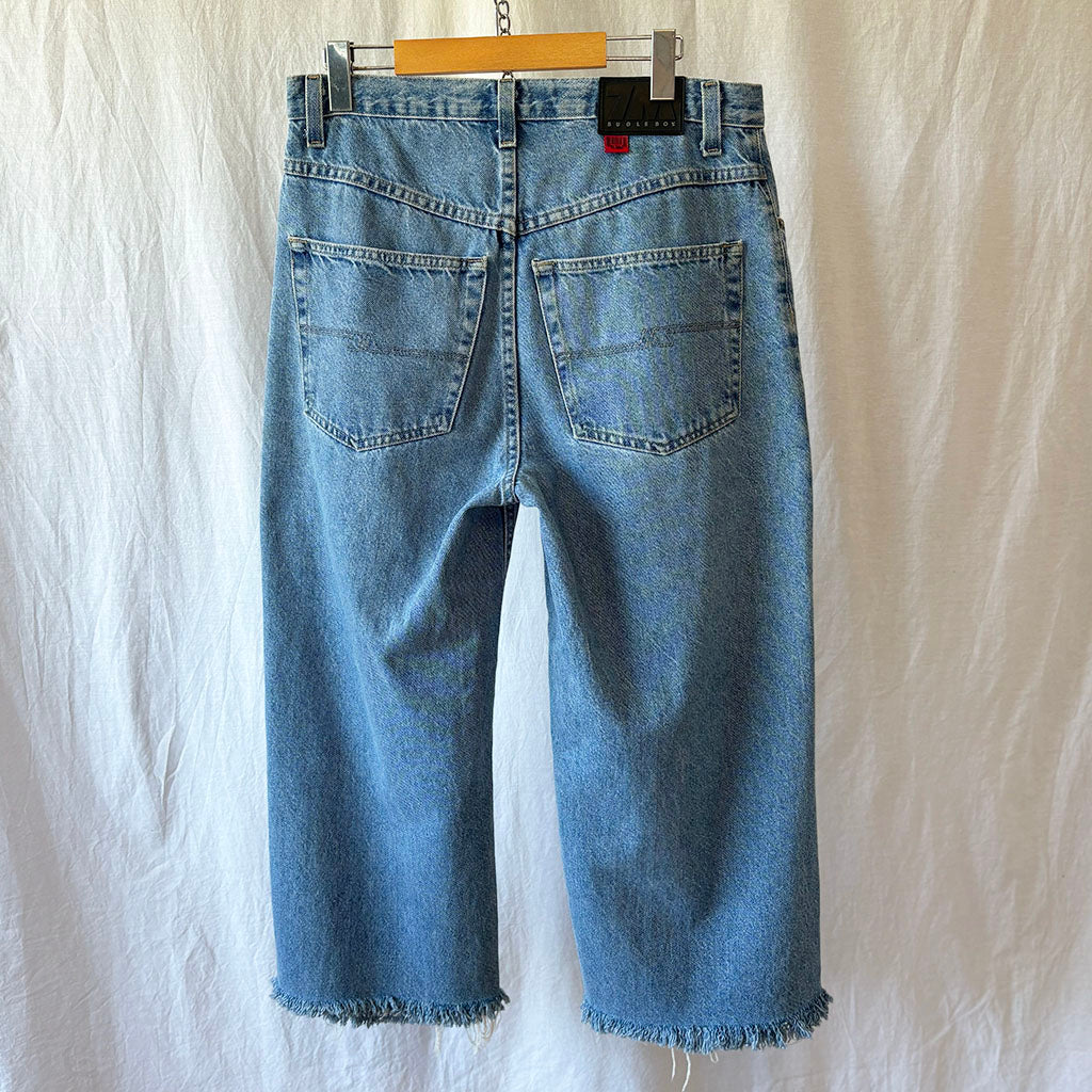 Cropped, Distressed, and Beaded Bugle Boy Jeans