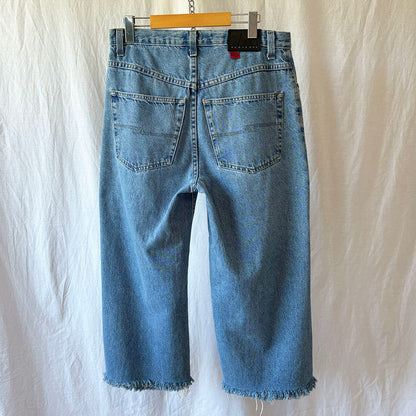 Cropped, Distressed, and Beaded Bugle Boy Jeans