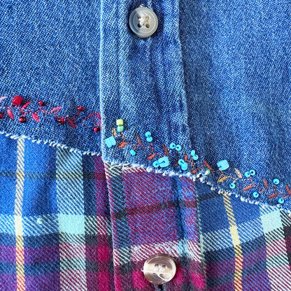 Sleeveless Denim and Flannel Frankenstien Shirt