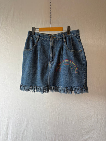 Vintage Skirt with Embroidered Rainbow