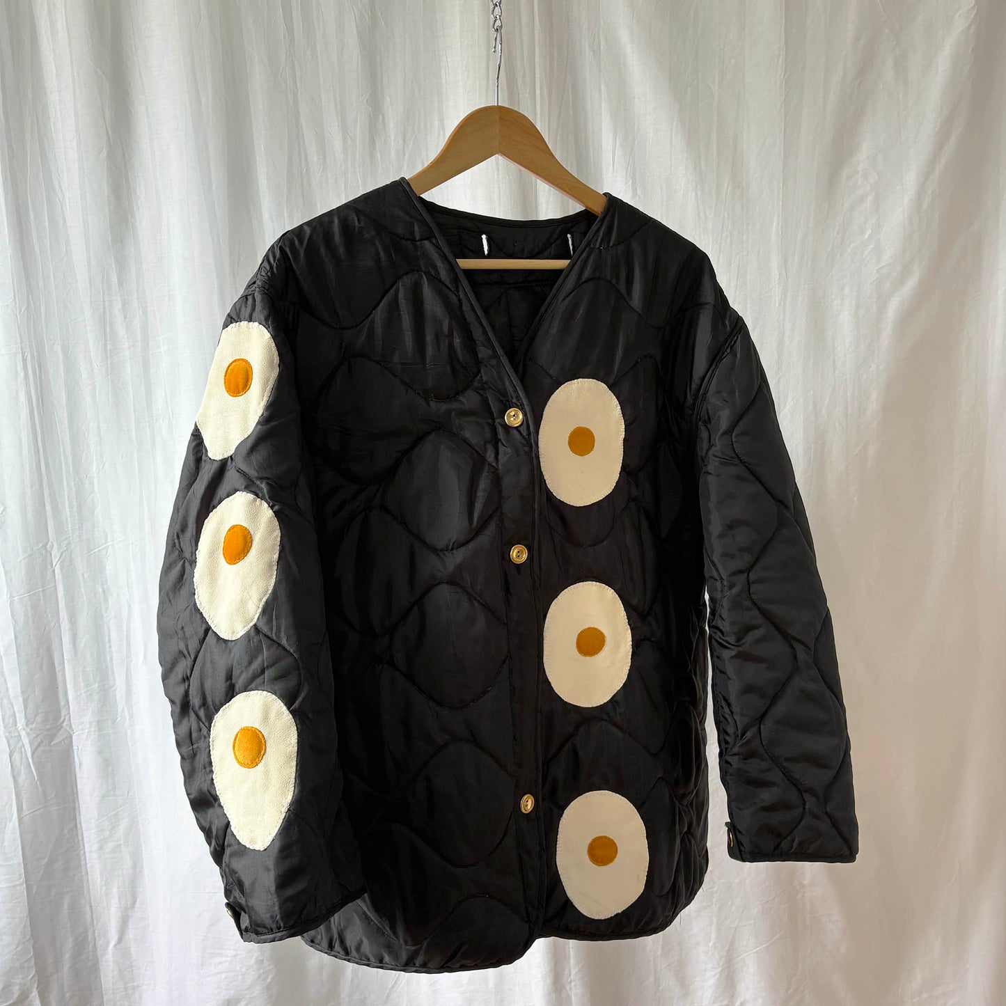 Converted Military Jacket Liner with Fried Egg Patches