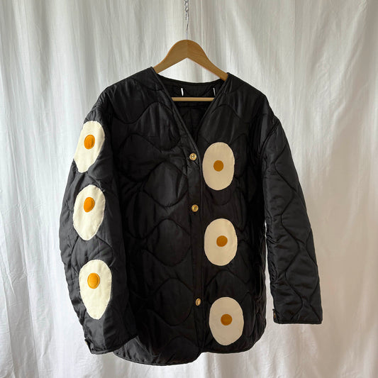 Converted Military Jacket Liner with Fried Egg Patches