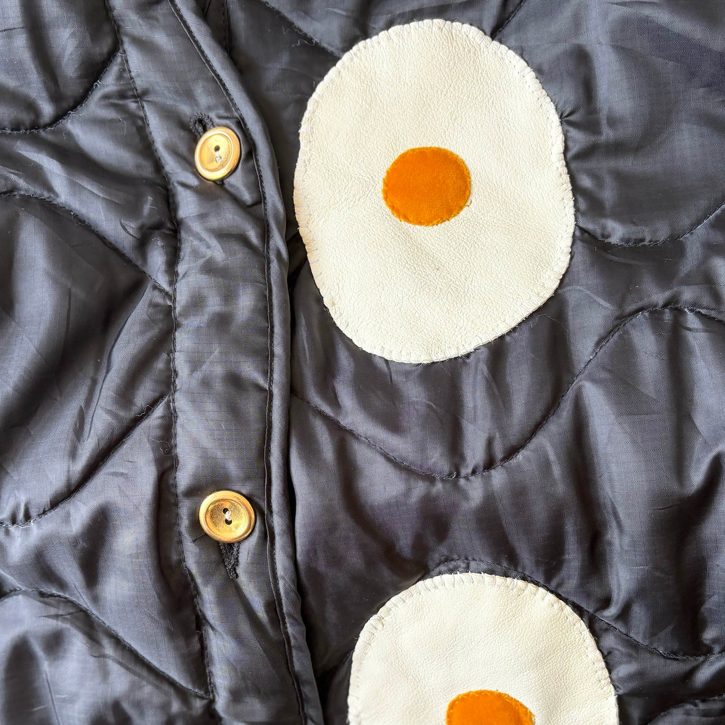 Converted Military Jacket Liner with Fried Egg Patches