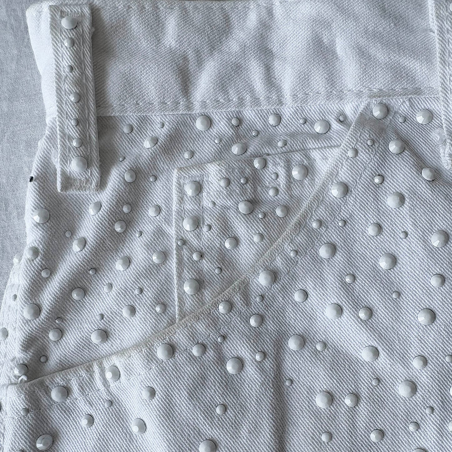 White Denim Work Pants with Stoning and Distressing