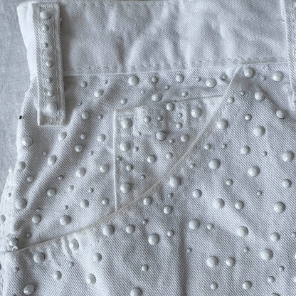 White Denim Work Pants with Stoning and Distressing